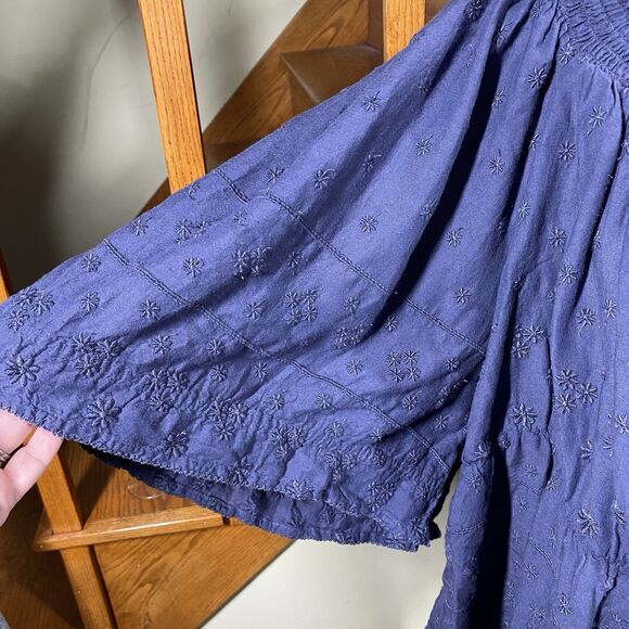 Old Navy Babydoll Top Women's Plus 4x Blue Smocked Back Peasant Boho Cottagecore - Picture 3 of 10